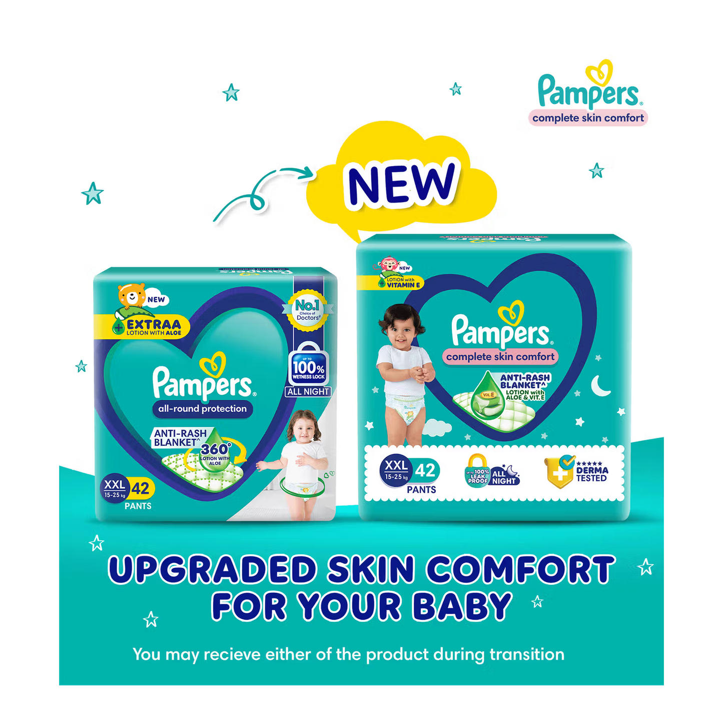Pampers Baby Extra Large Taped Diapers (XXL,15-25 Kg) 42 Pants