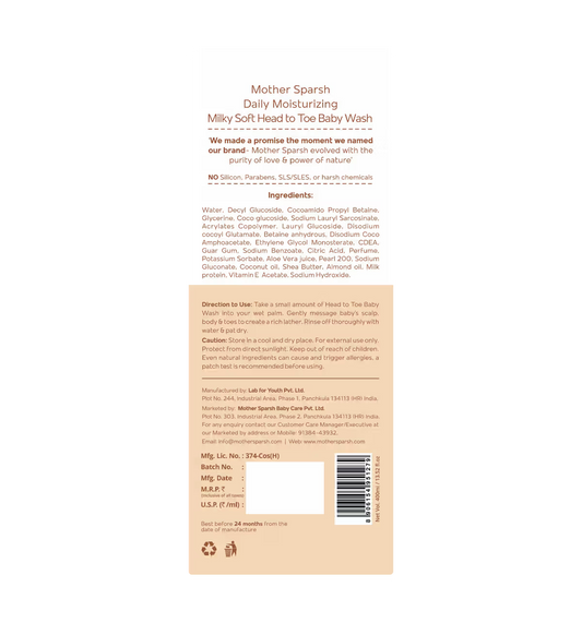 Mother Sparsh Milky Soft Baby Wash (400 ml)