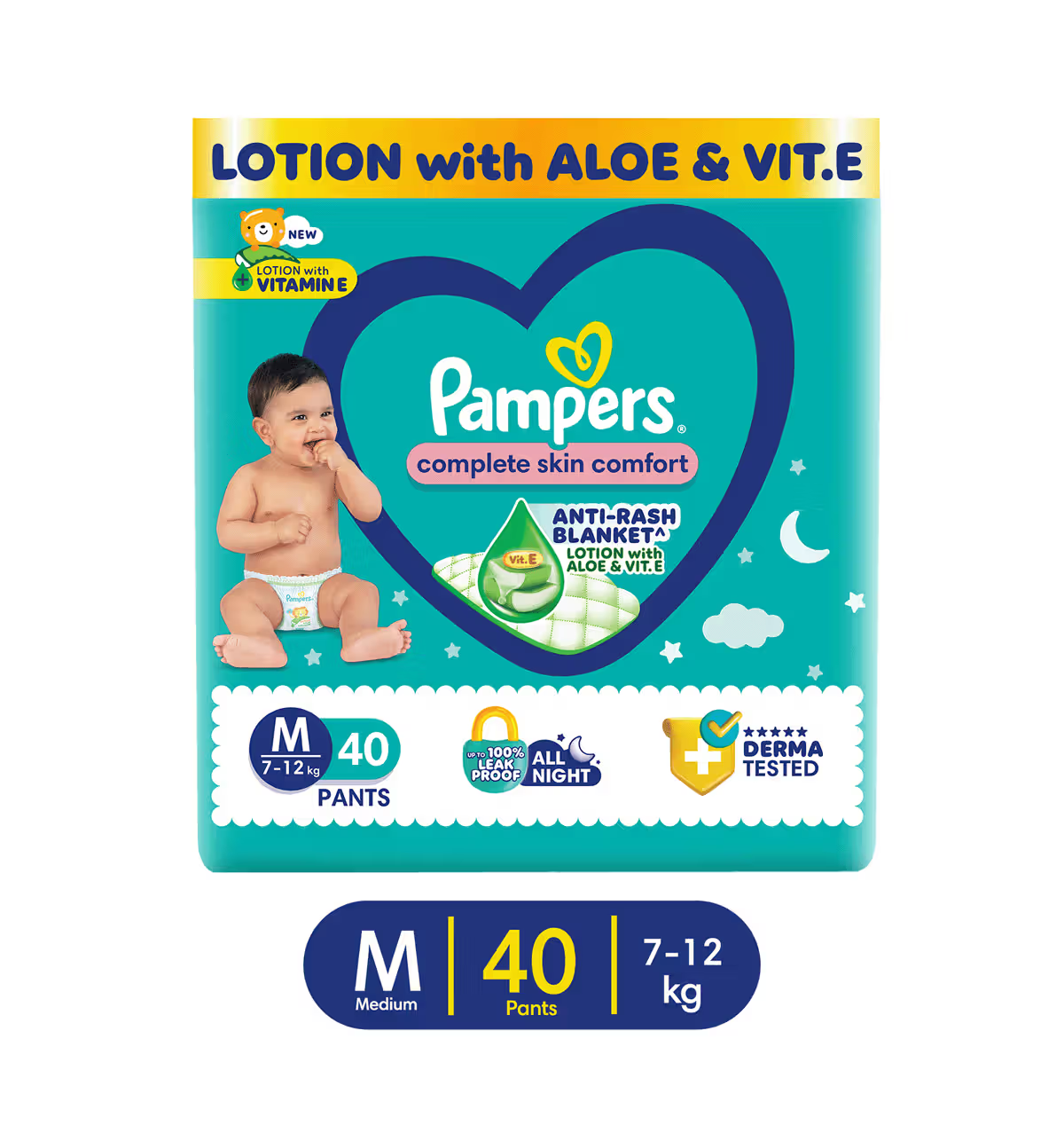 Pampers Baby Medium Taped Diapers (M,7-12 Kg) 40 Pants