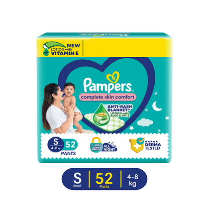 Pampers Baby Small Taped Diapers (S,4-8 Kg) 52 Pants