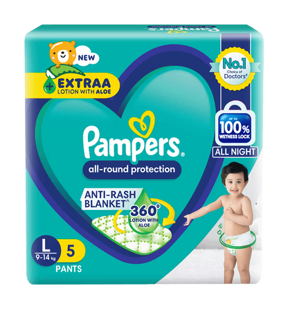 Pampers Baby Large Taped Diapers (L,9-14 Kg) 5 Pants