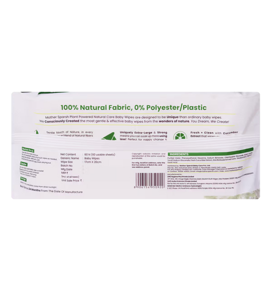 Mother Sparsh Natural Baby Wipes (60 Pcs)