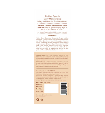 Mother Sparsh Milky Soft Baby Wash (400 ml)